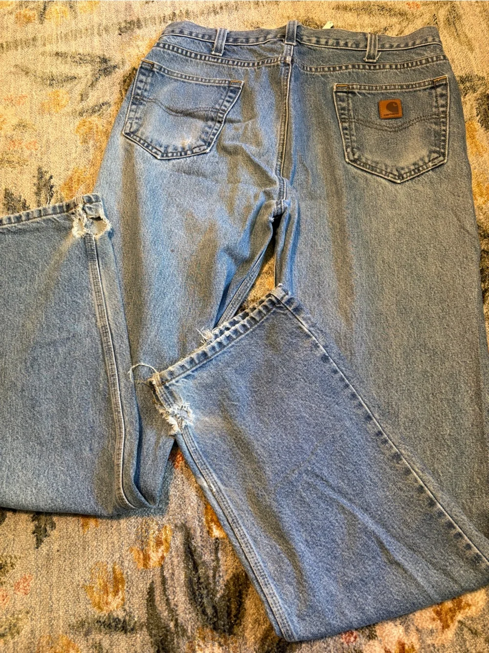 Carhartt Mens Traditional Fit Straight Leg Blue Denim Jeans B480 DPS Distressed